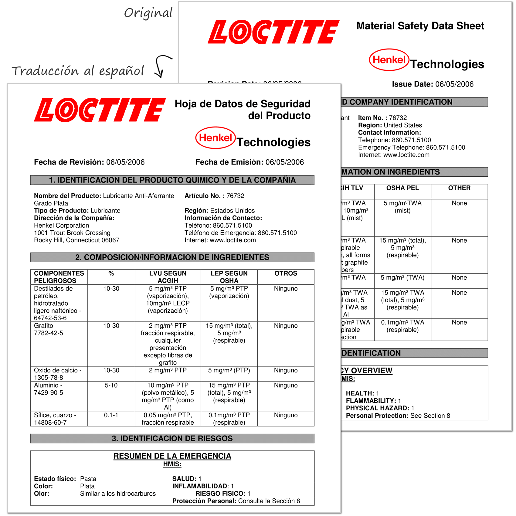 Traducción al español de hoja de datos de seguridad